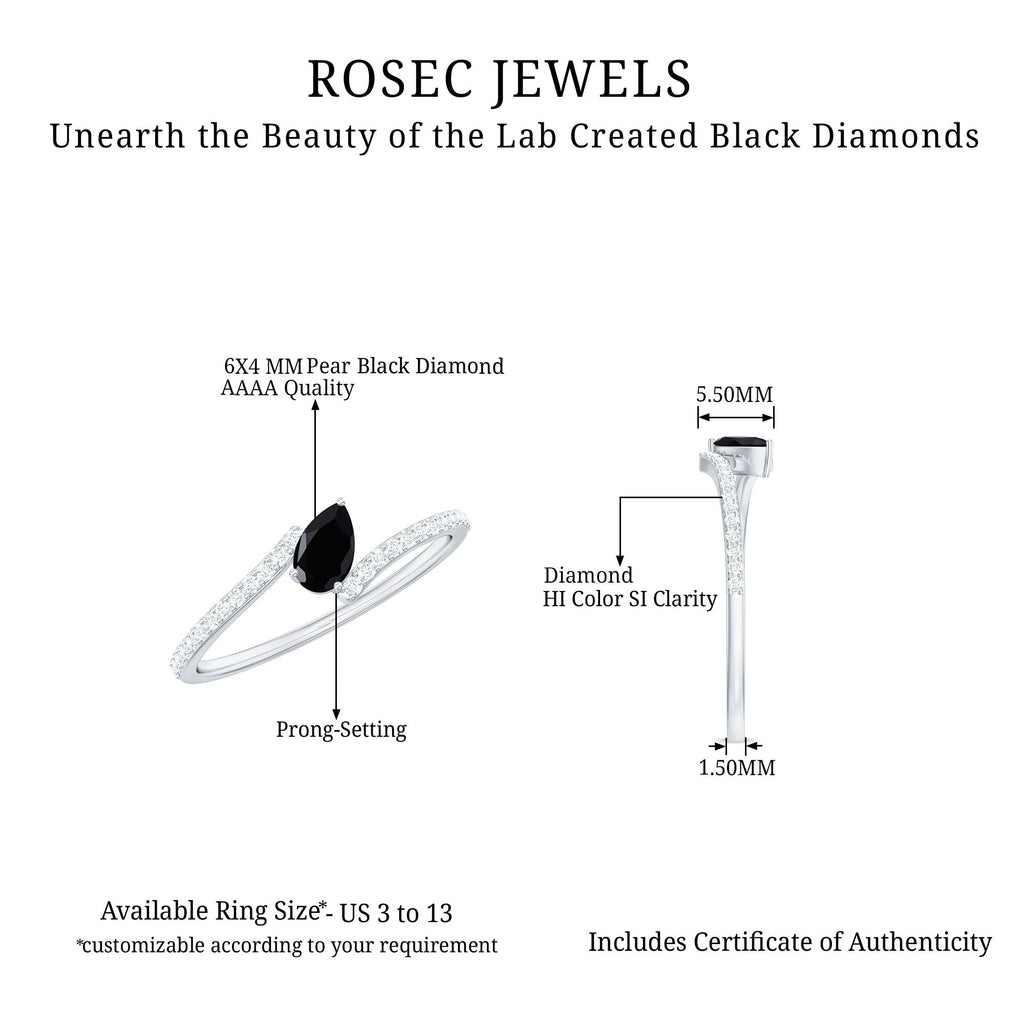 Certified 0.8 Carat Lab Grown Black and White Diamond Promise Ring with Bypass Shank