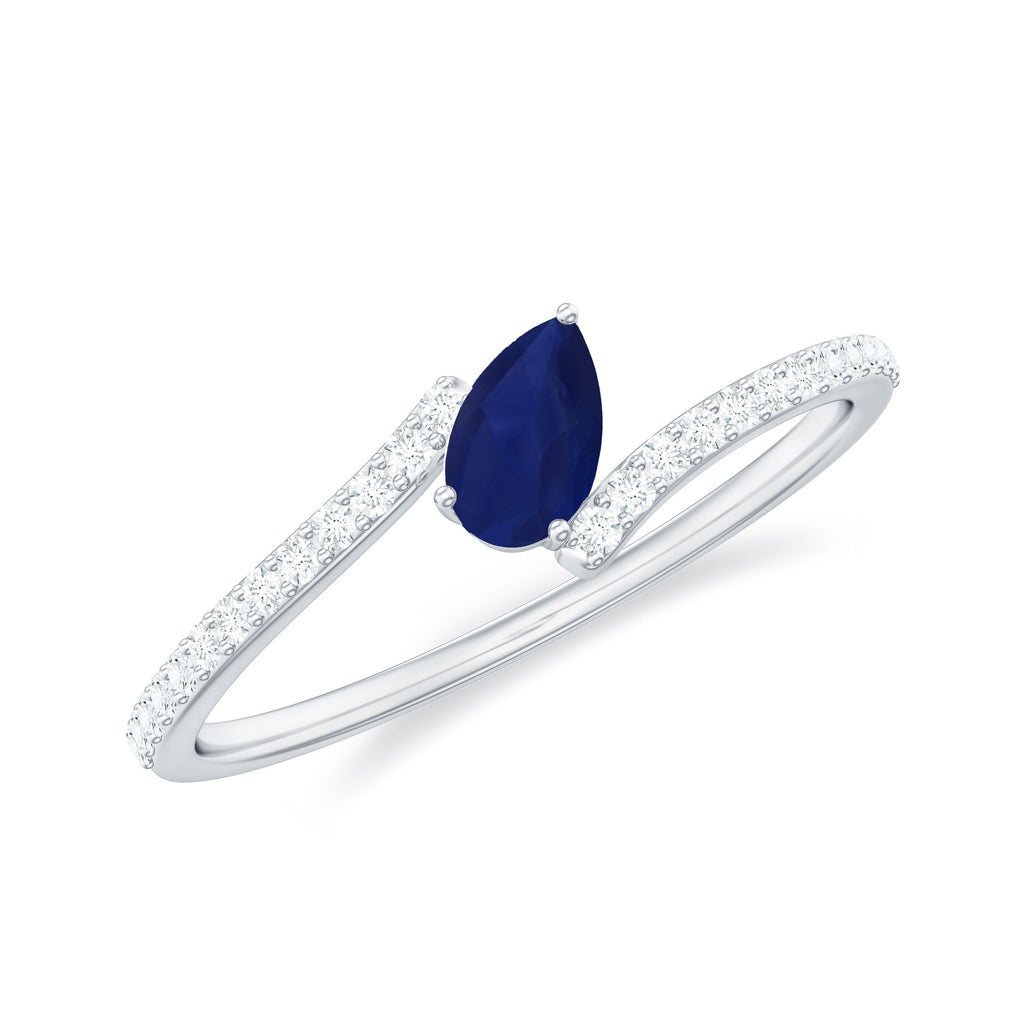 Tilted Pear Shaped Blue Sapphire Bypass Promise Ring with Diamond
