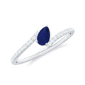 Tilted Pear Shaped Blue Sapphire Bypass Promise Ring with Diamond
