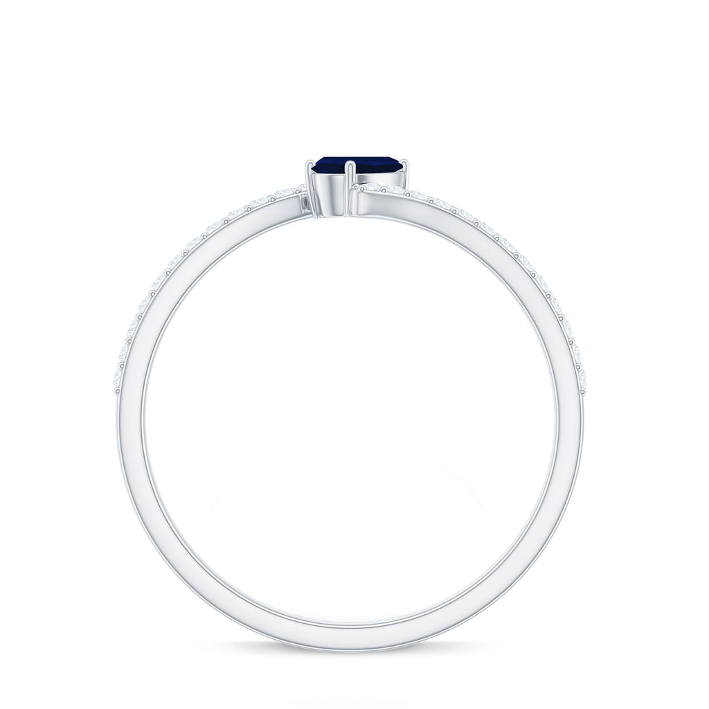 Tilted Pear Shaped Blue Sapphire Bypass Promise Ring with Diamond