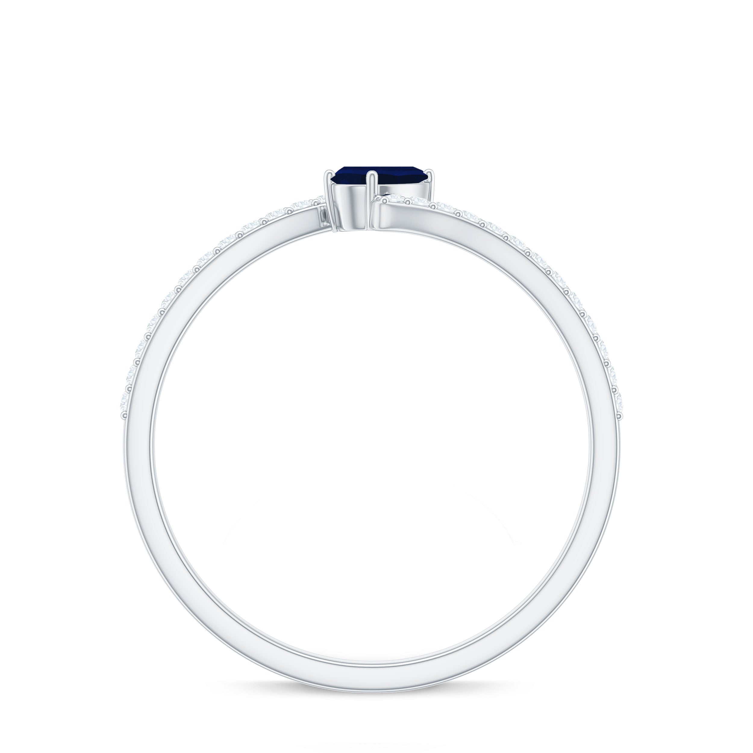 Tilted Pear Shaped Blue Sapphire Bypass Promise Ring with Diamond
