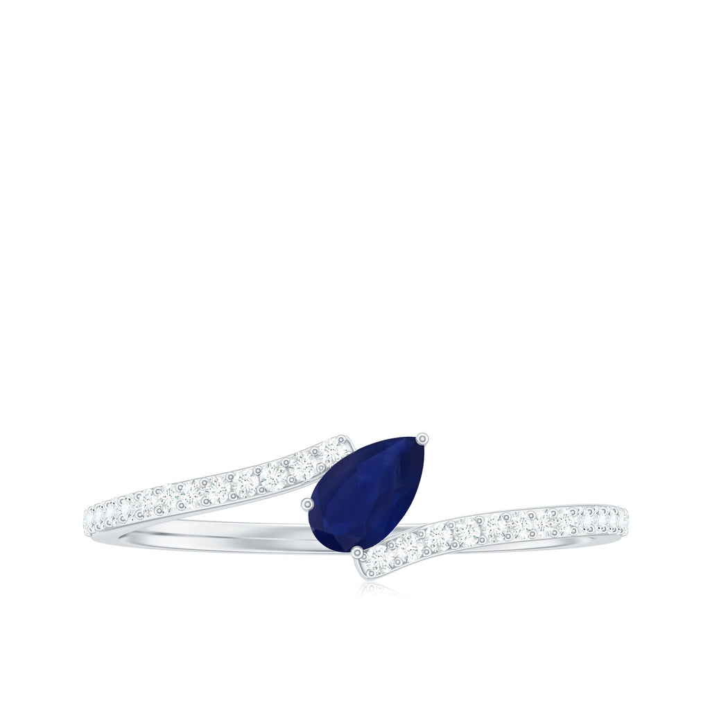 Tilted Pear Shaped Blue Sapphire Bypass Promise Ring with Diamond