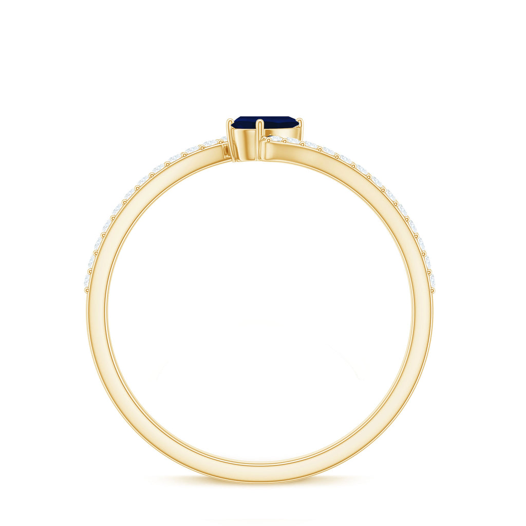 Tilted Pear Shaped Blue Sapphire Bypass Promise Ring with Diamond