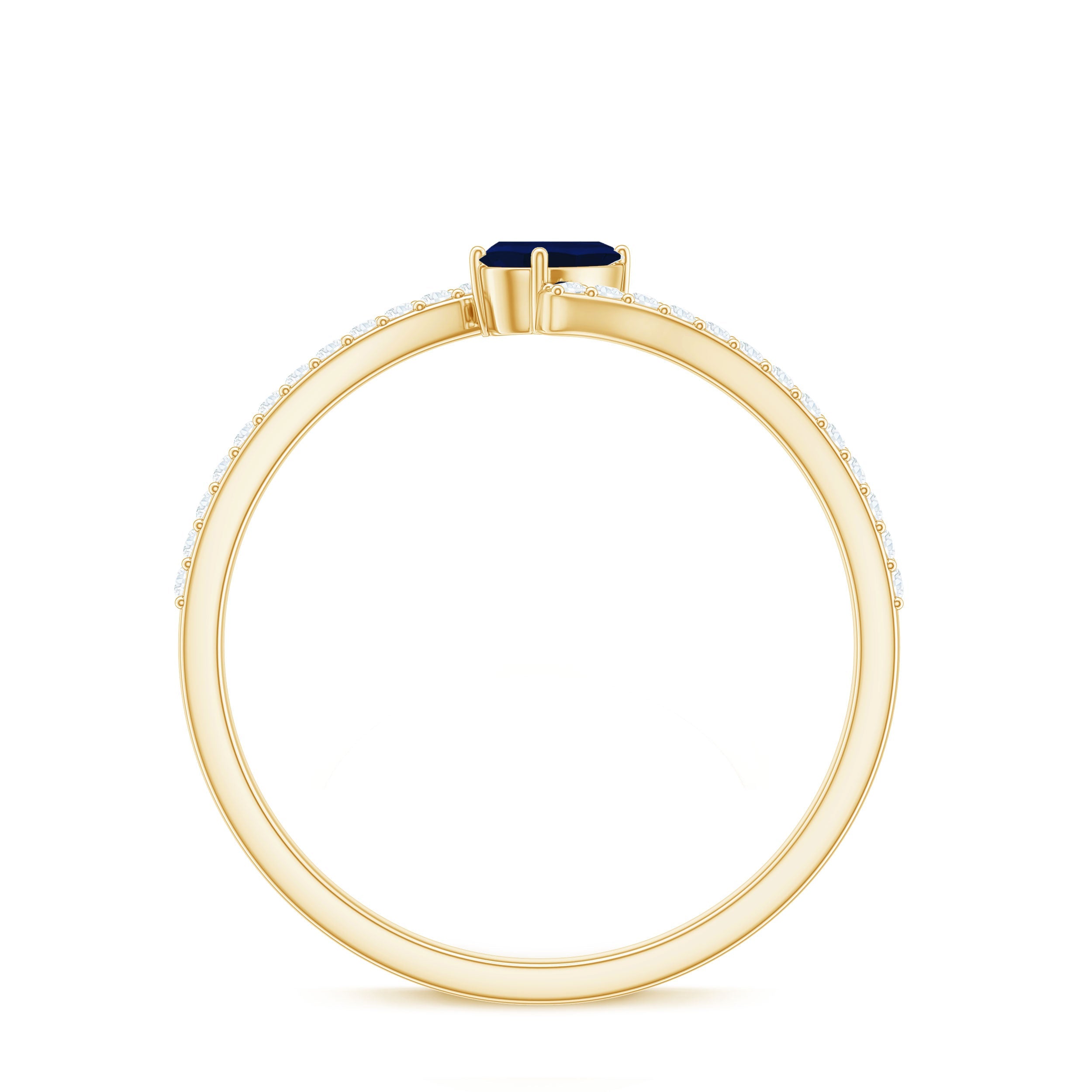 Tilted Pear Shaped Blue Sapphire Bypass Promise Ring with Diamond