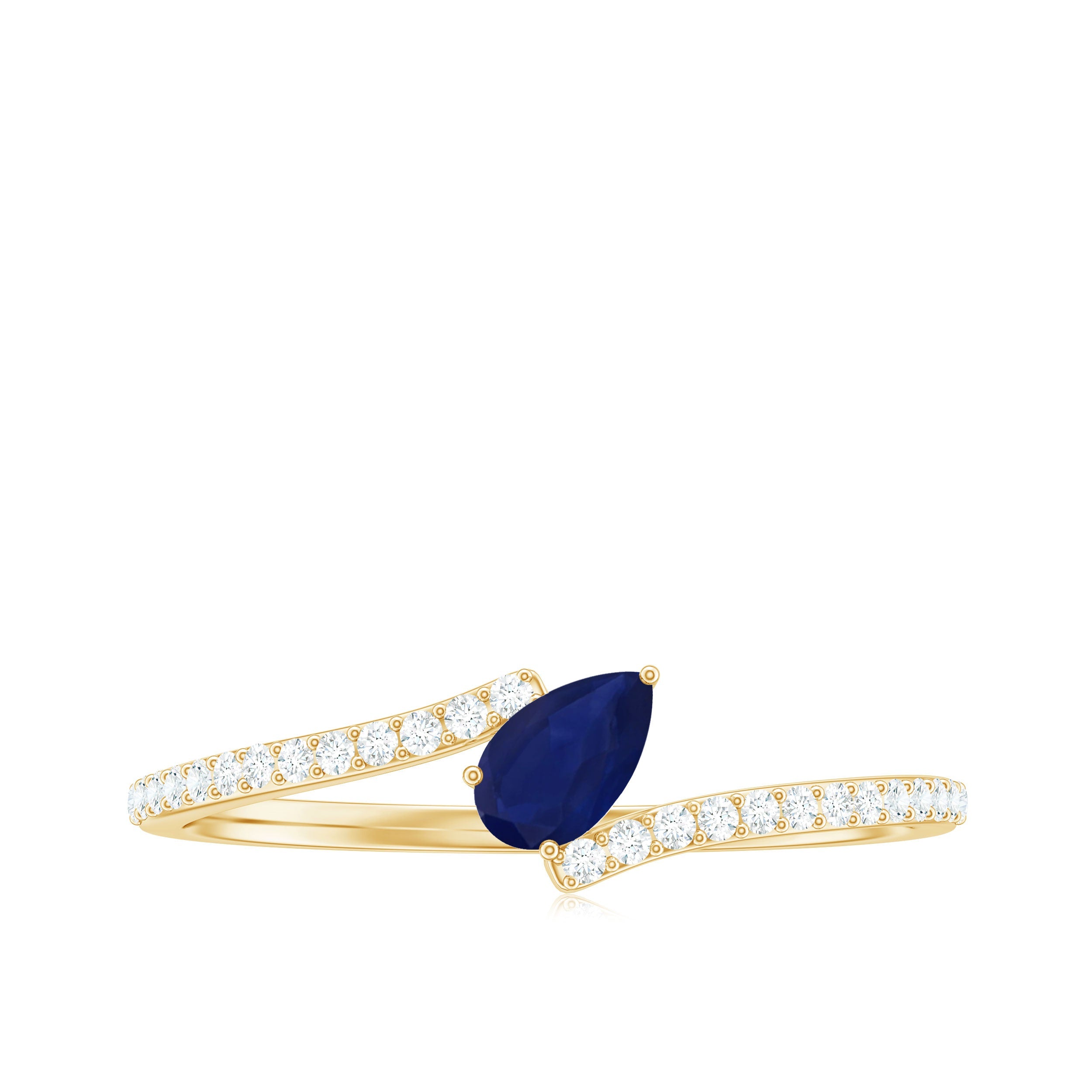 Tilted Pear Shaped Blue Sapphire Bypass Promise Ring with Diamond