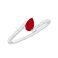 Tilted Pear Shape Ruby and Diamond Bypass Promise Ring