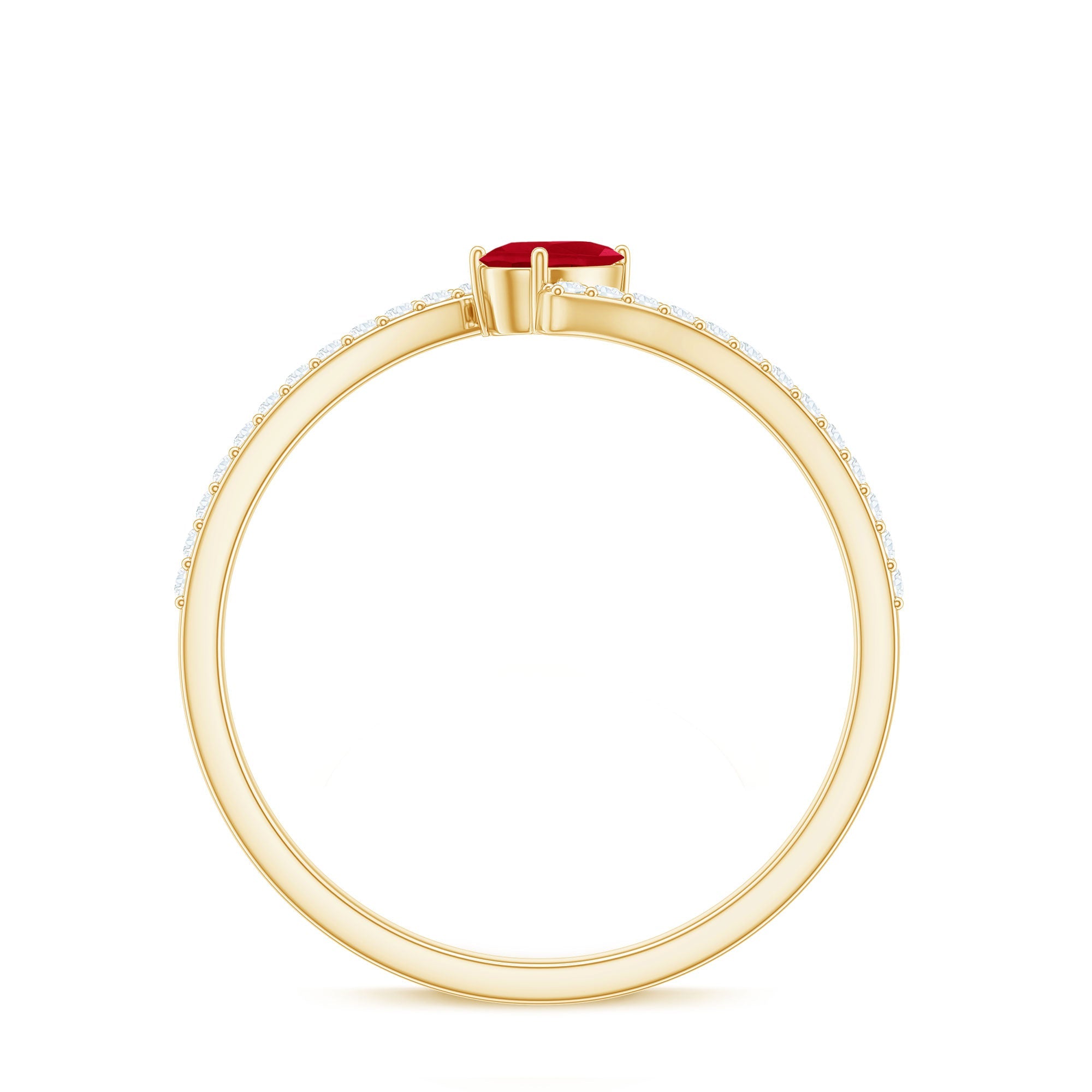 Tilted Pear Shape Ruby and Diamond Bypass Promise Ring