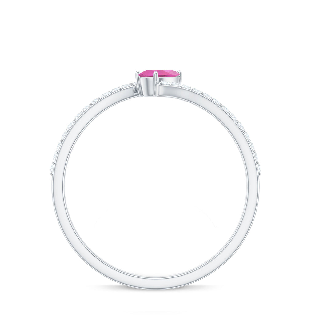 Tilted Pear Shape Pink Tourmaline and Diamond Bypass Promise Ring