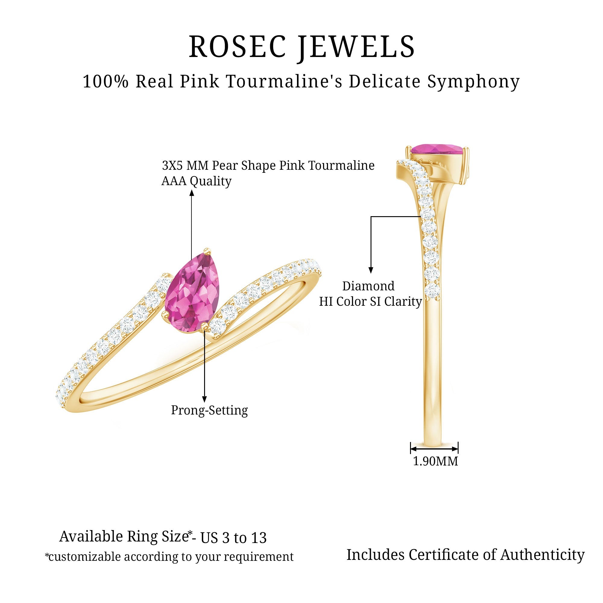 Tilted Pear Shape Pink Tourmaline and Diamond Bypass Promise Ring