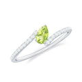 Natural Pear Shape Peridot Promise Ring with Bypass Diamond