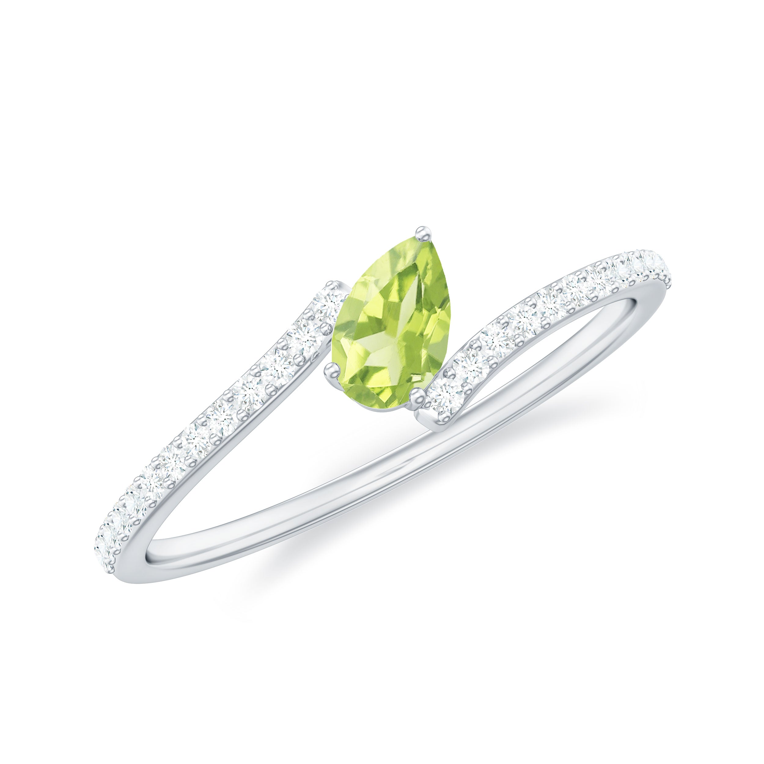 Natural Pear Shape Peridot Promise Ring with Bypass Diamond