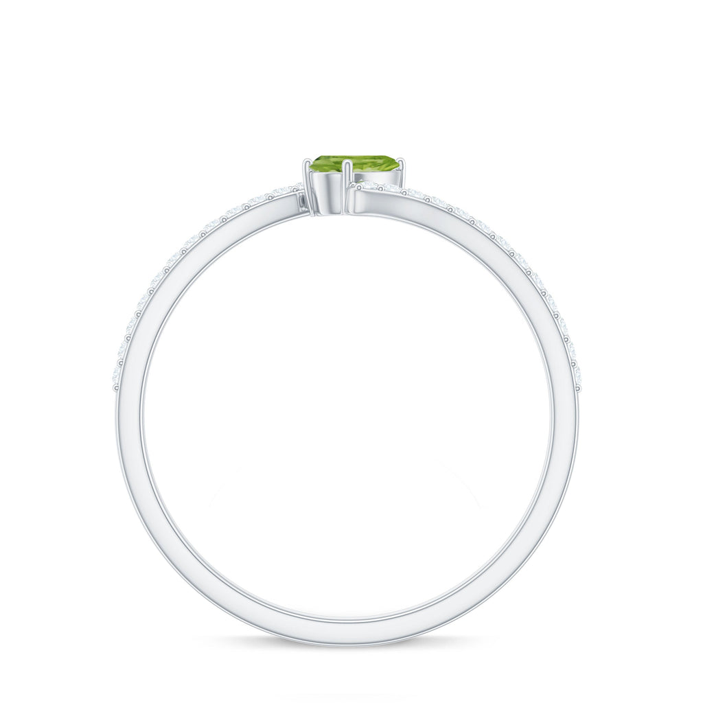 Natural Pear Shape Peridot Promise Ring with Bypass Diamond