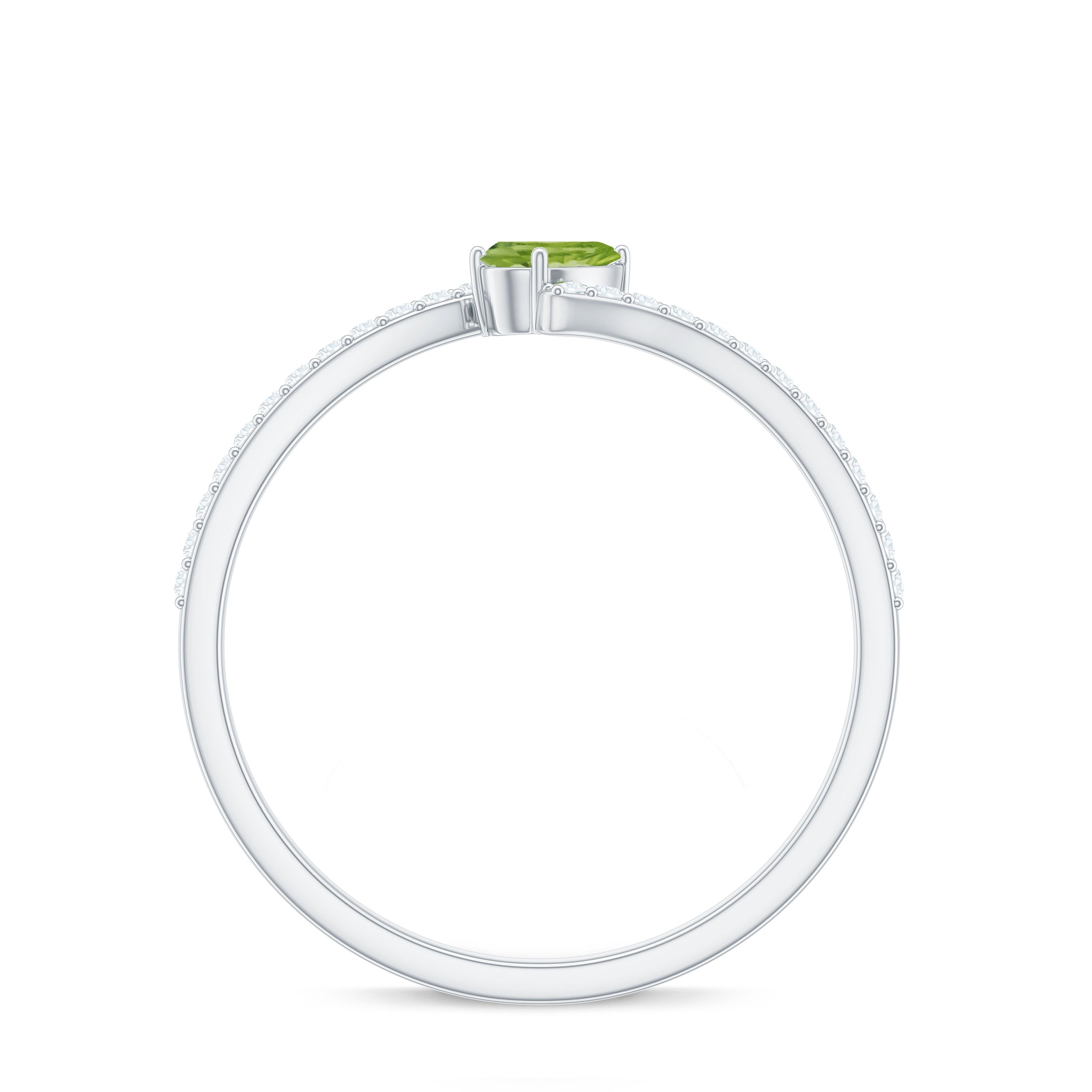 Natural Pear Shape Peridot Promise Ring with Bypass Diamond