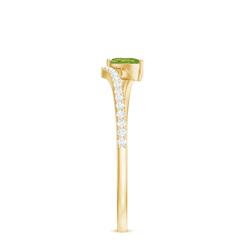 Natural Pear Shape Peridot Promise Ring with Bypass Diamond