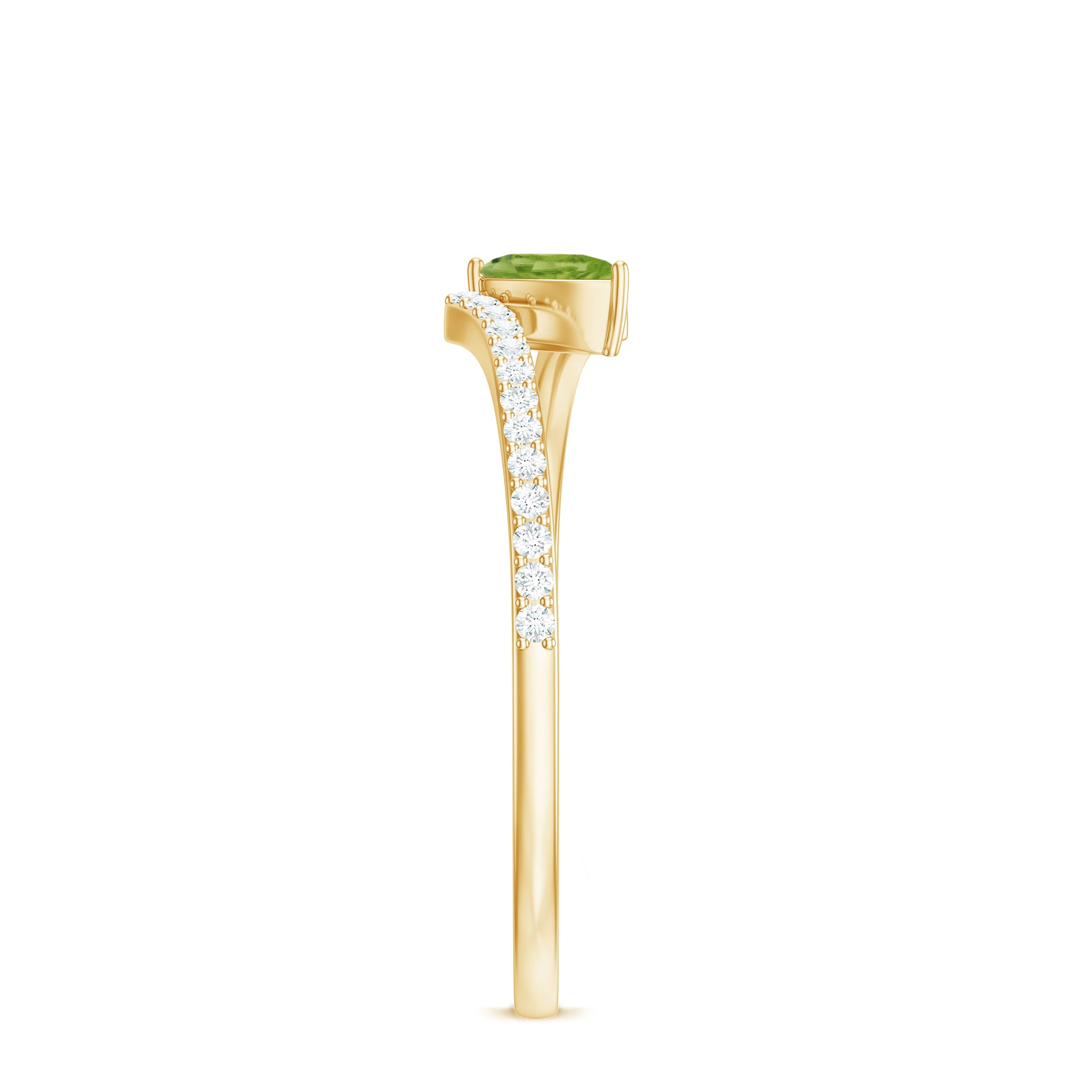 Natural Pear Shape Peridot Promise Ring with Bypass Diamond
