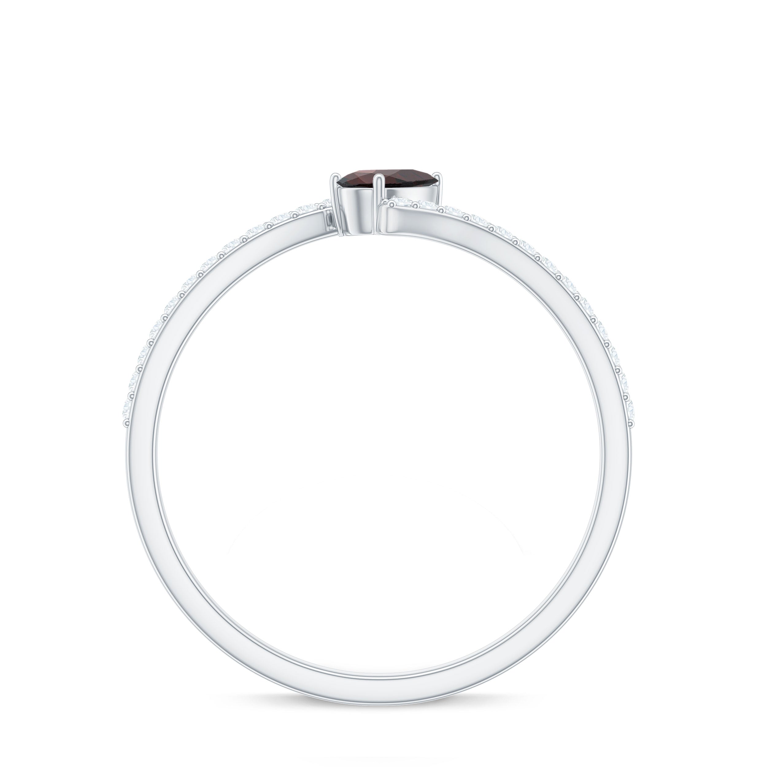 Real Pear Shape Garnet Promise Ring with Diamond Bypass Shank
