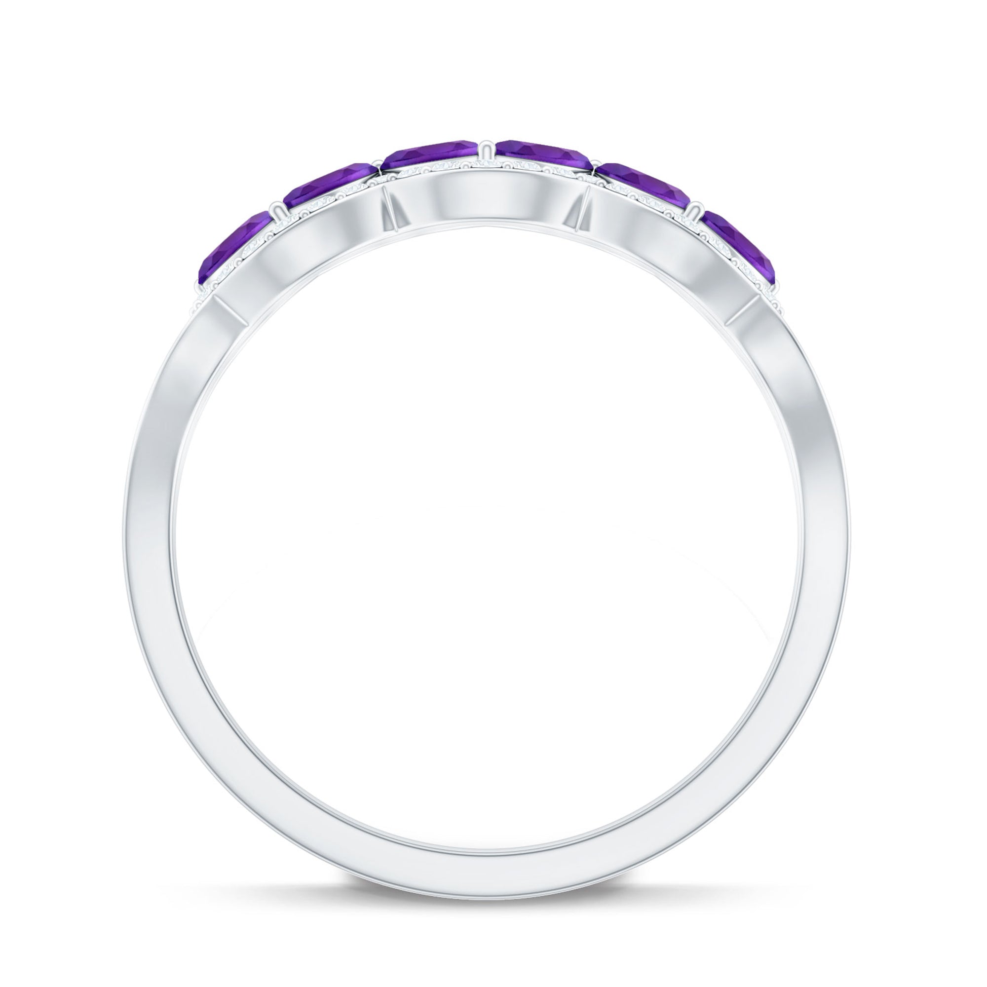 Real Marquise Amethyst Half Eternity Band Ring with Diamond