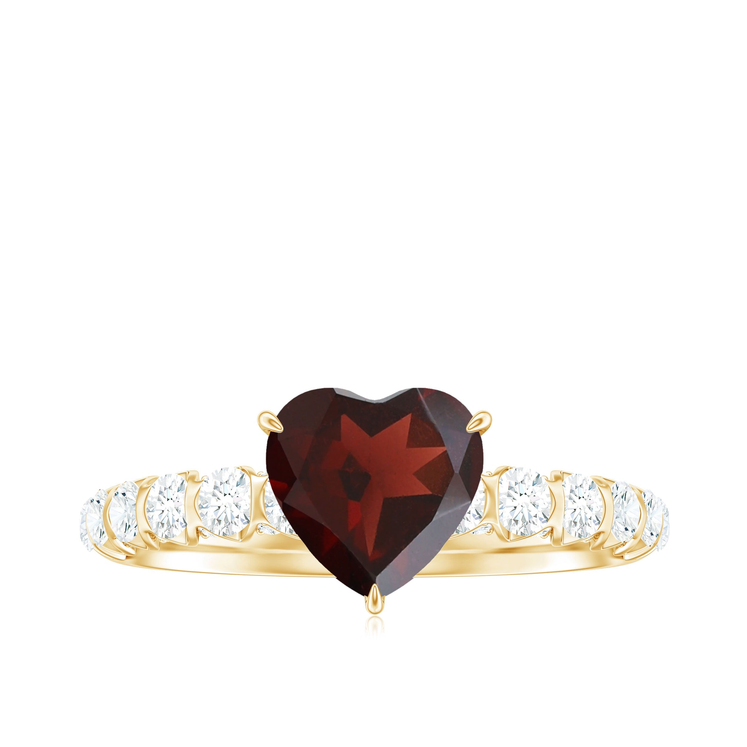 Natural 8mm Garnet Heart Engagement Ring with Diamond Side Stones