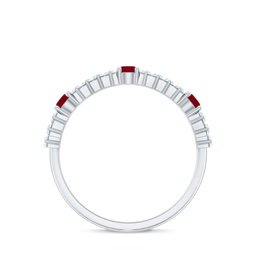 Real Ruby Diamond Half Eternity Band Ring for Women