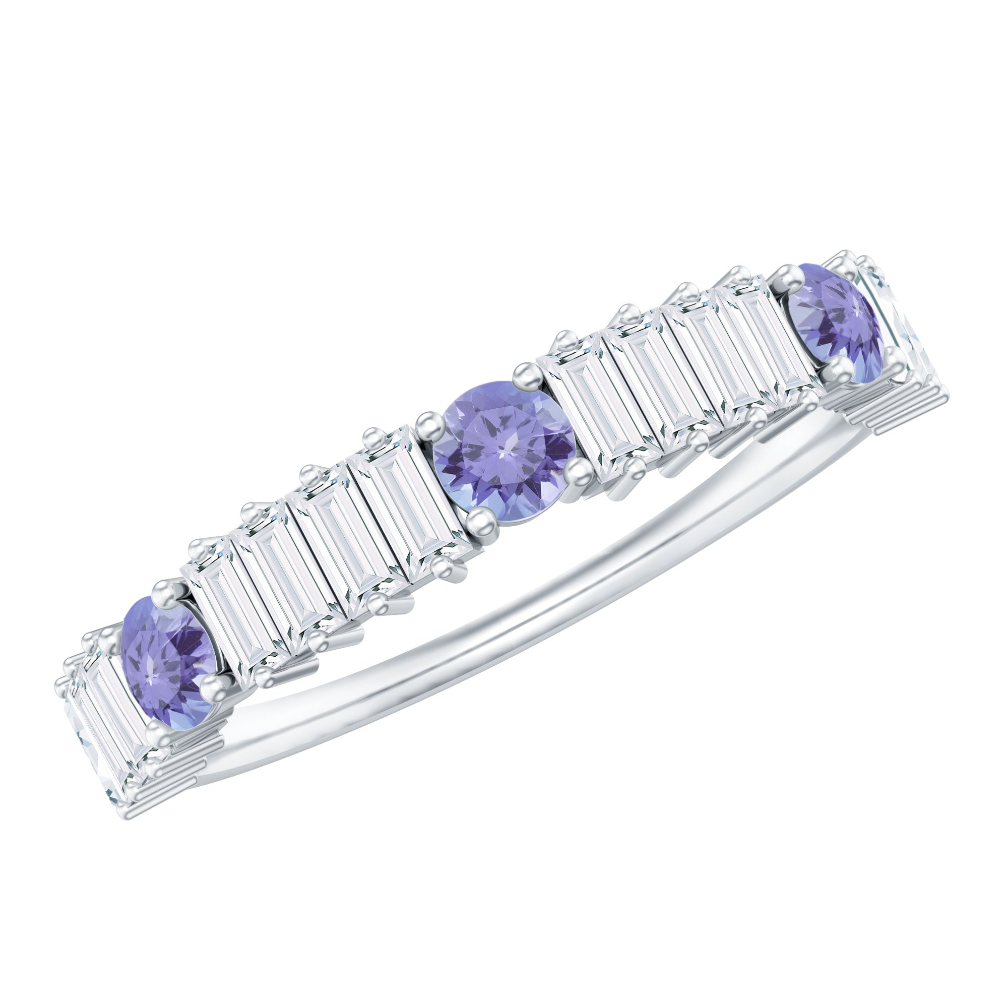 Classic Tanzanite and Diamond Half Eternity Band Ring