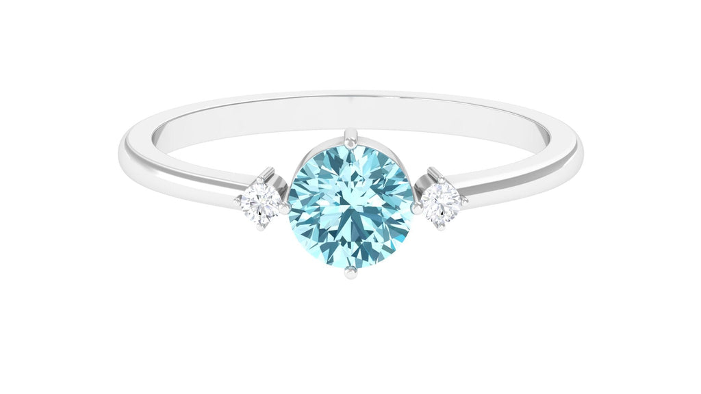 Natural 0.8 Carat Round Aquamarine Promise Ring with Diamond