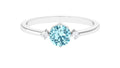 Natural 0.8 Carat Round Aquamarine Promise Ring with Diamond