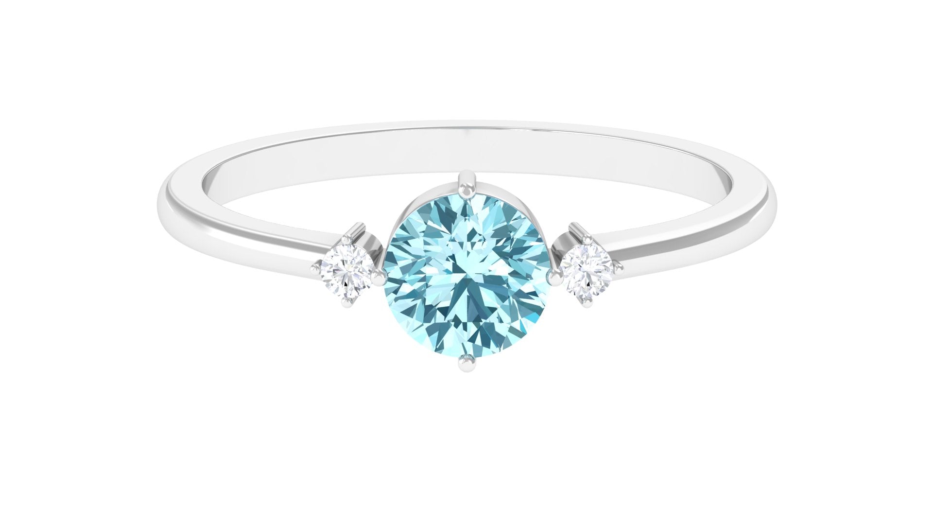 Natural 0.8 Carat Round Aquamarine Promise Ring with Diamond
