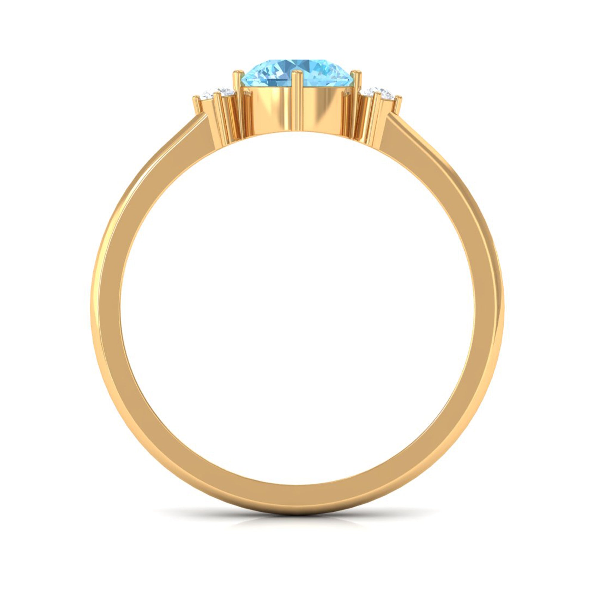 Natural 0.8 Carat Round Aquamarine Promise Ring with Diamond