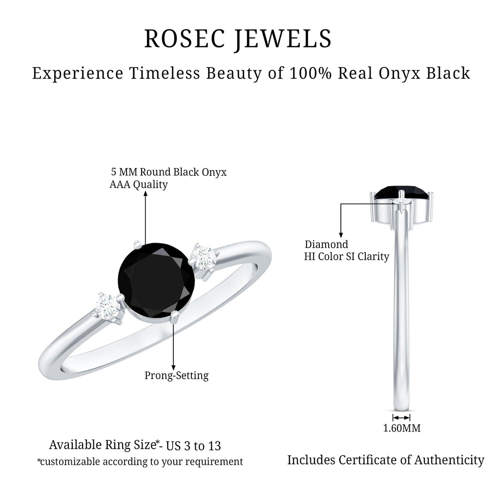 5mm Round Black Onyx Minimal Promise Ring with Diamond