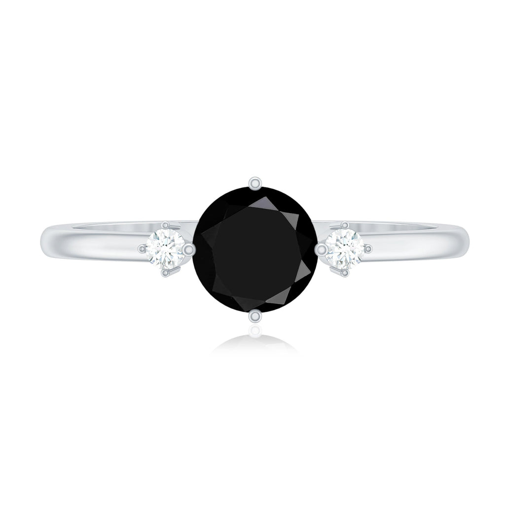 5mm Round Black Onyx Minimal Promise Ring with Diamond