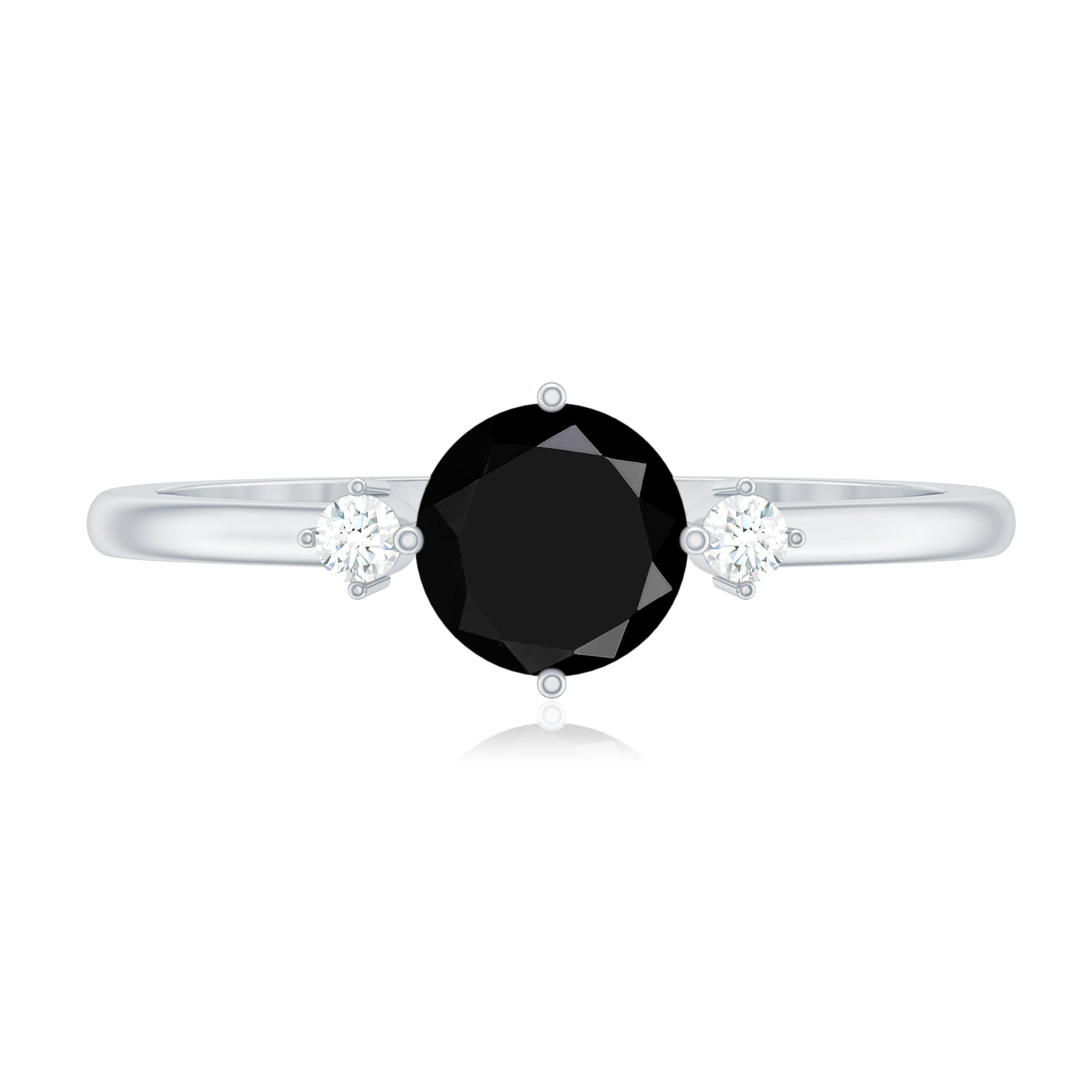 5mm Round Black Onyx Minimal Promise Ring with Diamond