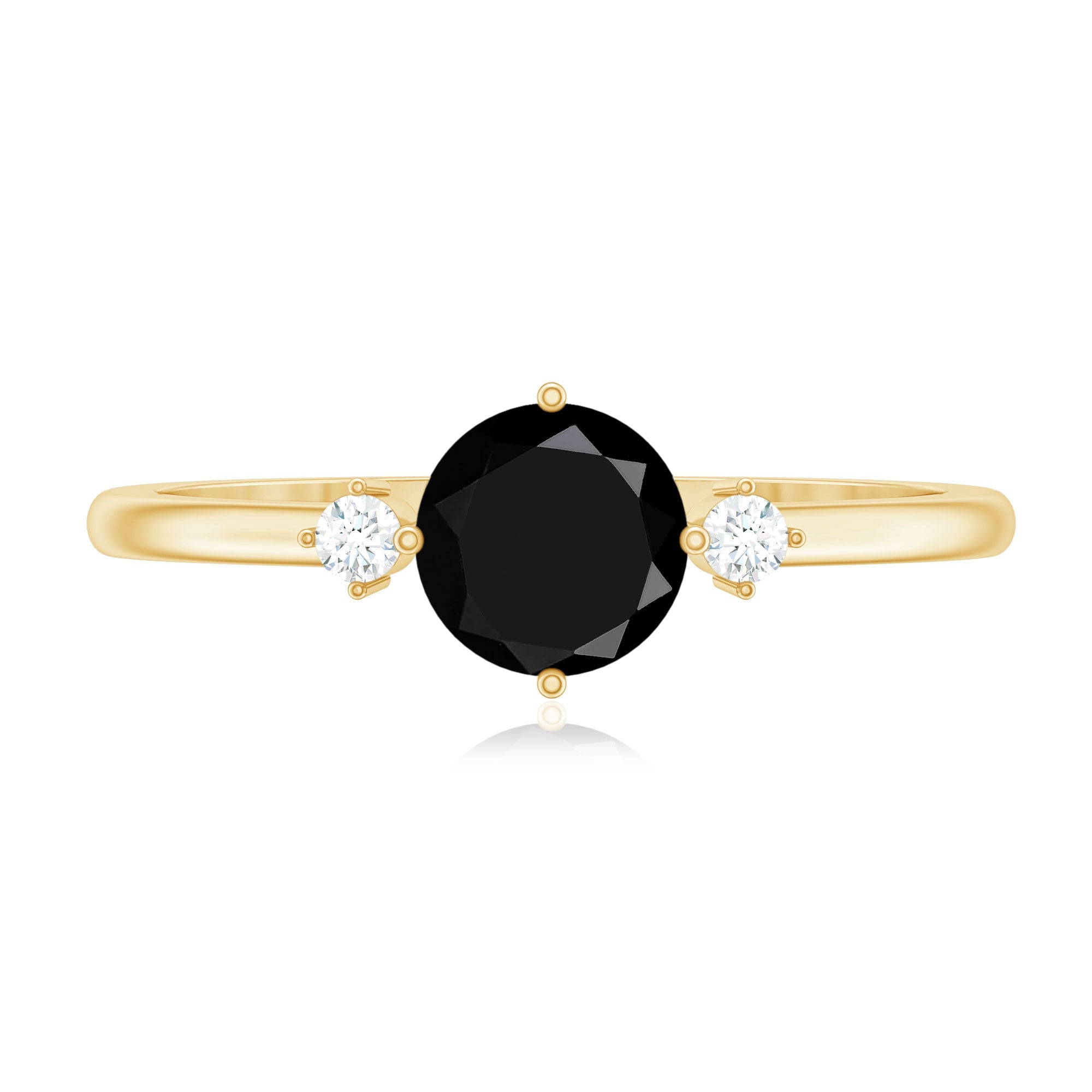 5mm Round Black Onyx Minimal Promise Ring with Diamond