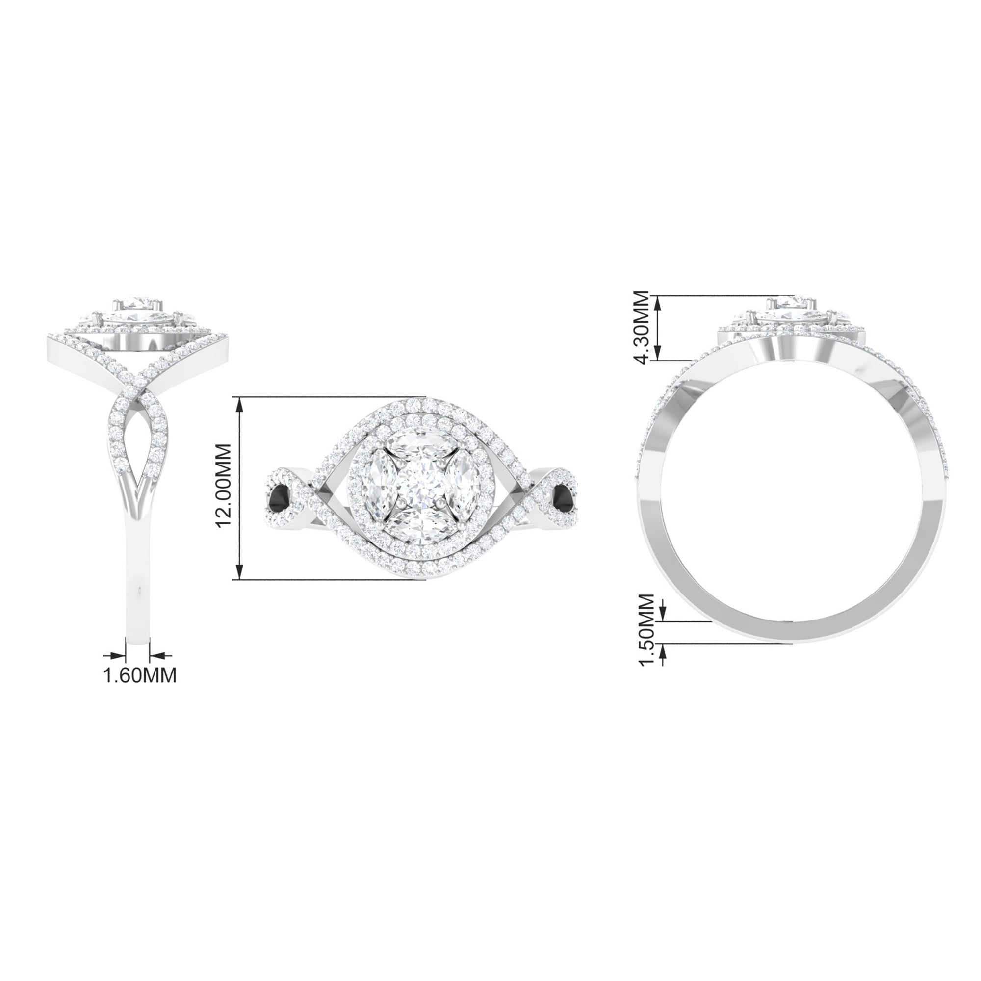 Criss Cross Zircon Cluster Engagement Ring