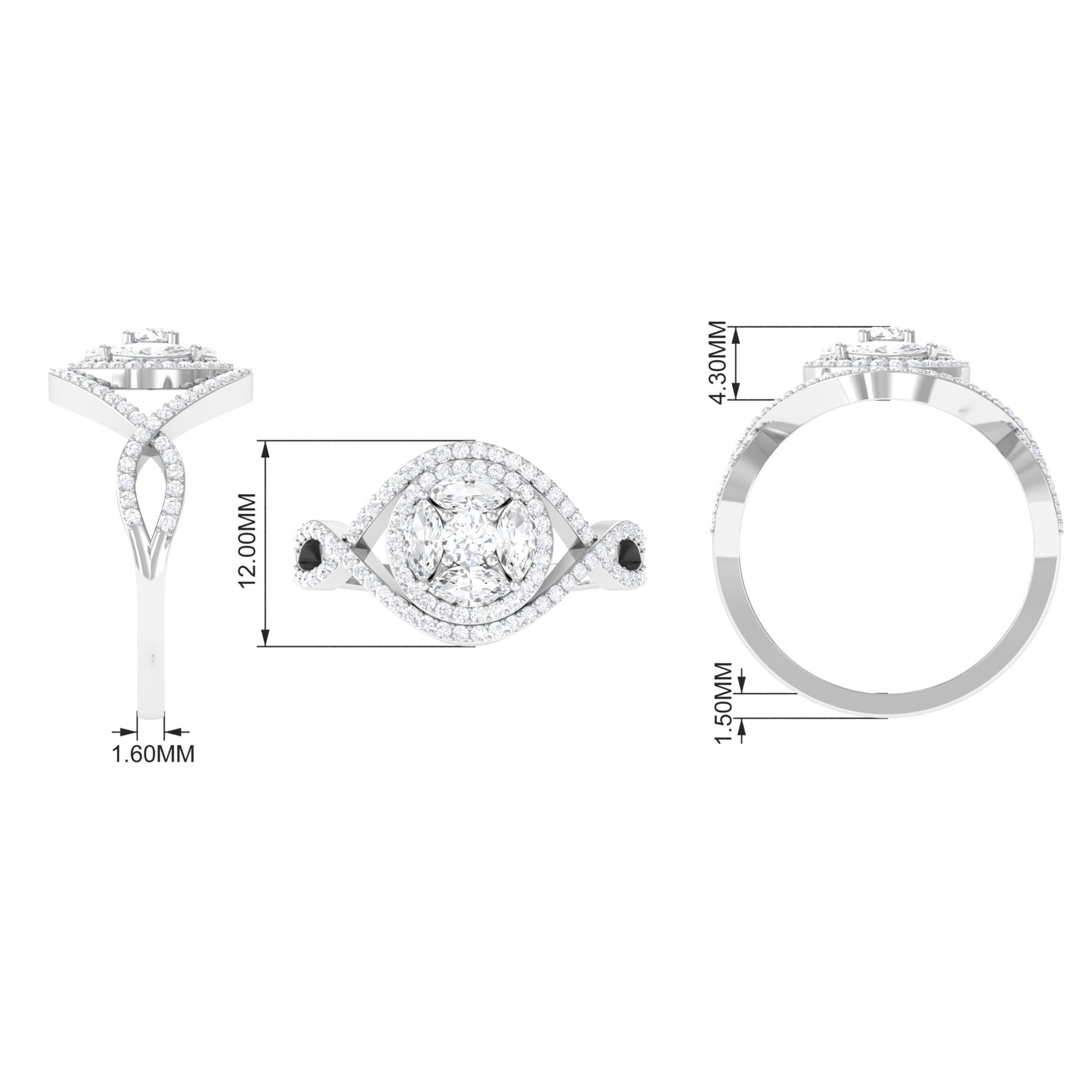 Criss Cross Zircon Cluster Engagement Ring