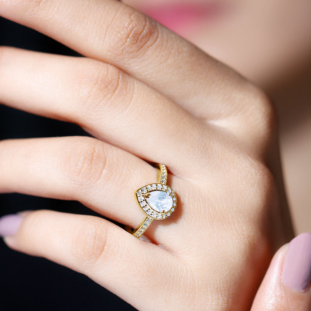 Zircon Teardrop Halo Engagement Ring