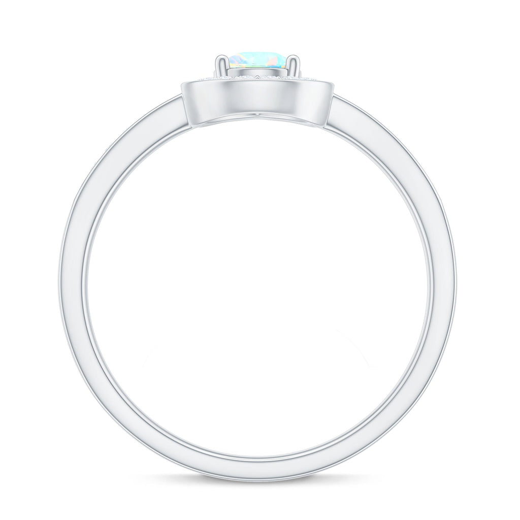 Natural 5X7mm Opalescent Teardrop Engagement Ring with Diamond Halo