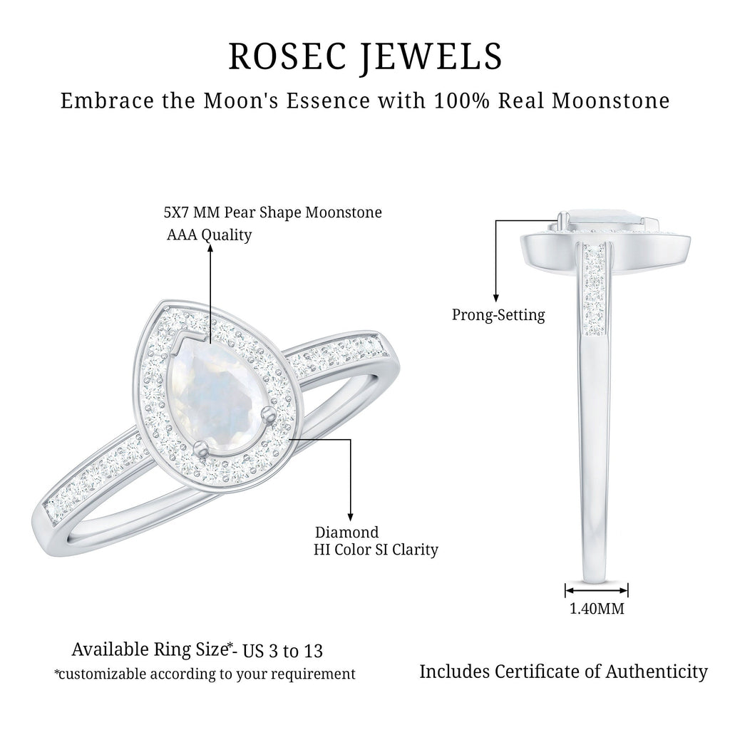 1.25 CT Classic Moonstone and Diamond Halo Engagement Ring
