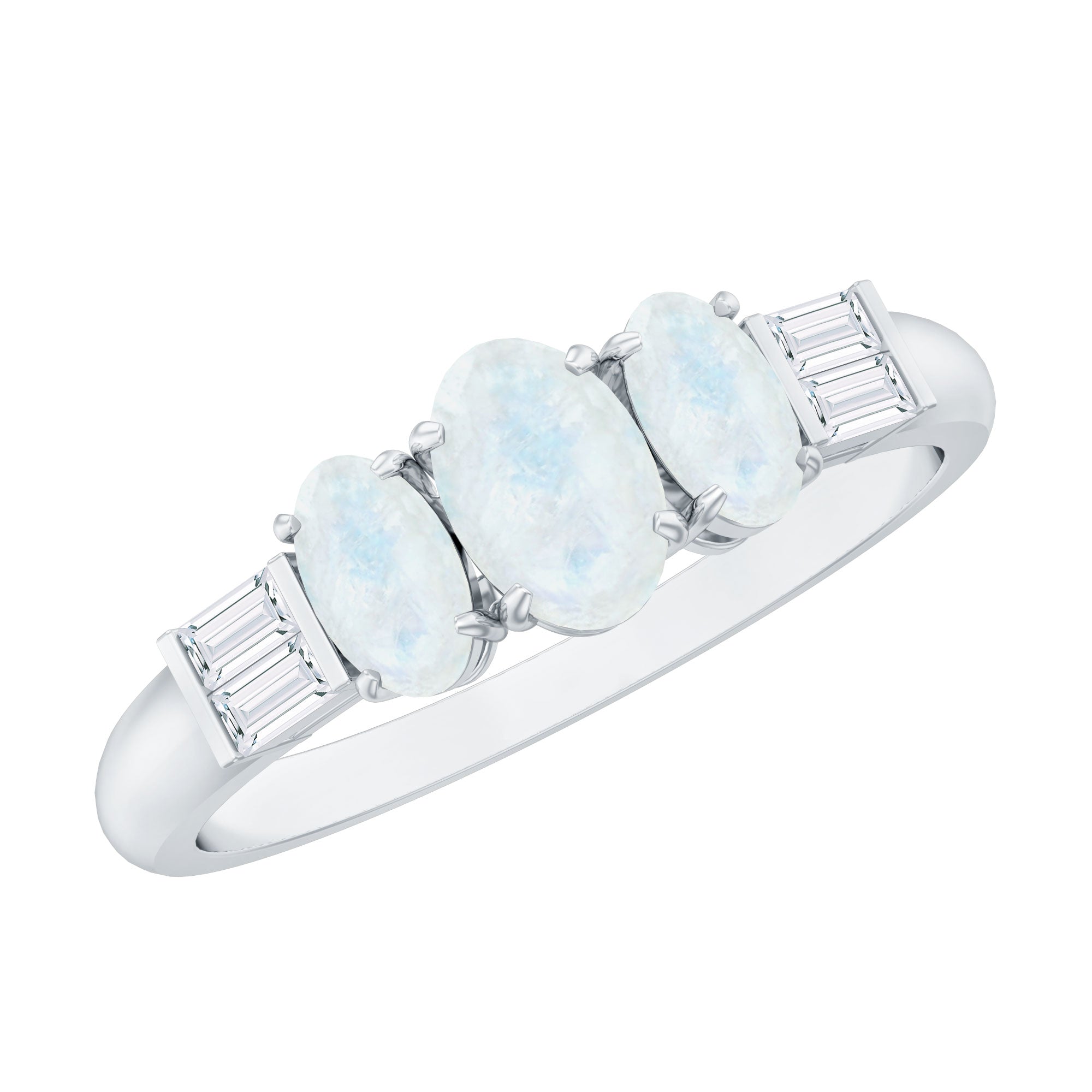 Genuine Oval Moonstone Three Stone Anniversary Ring