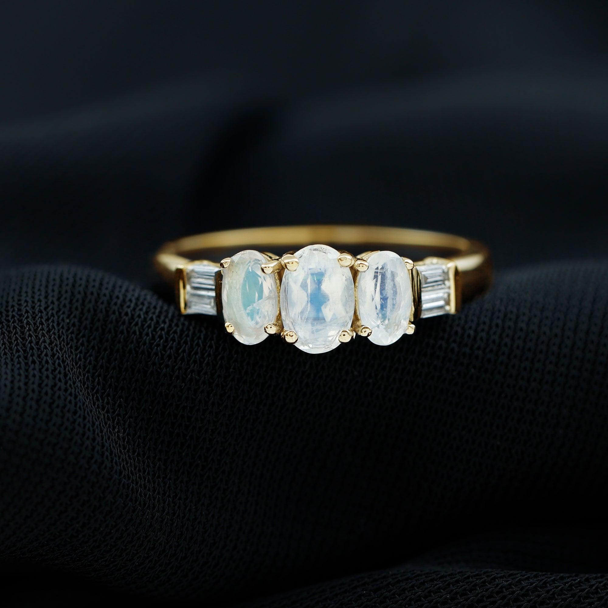 Genuine Oval Moonstone Three Stone Anniversary Ring