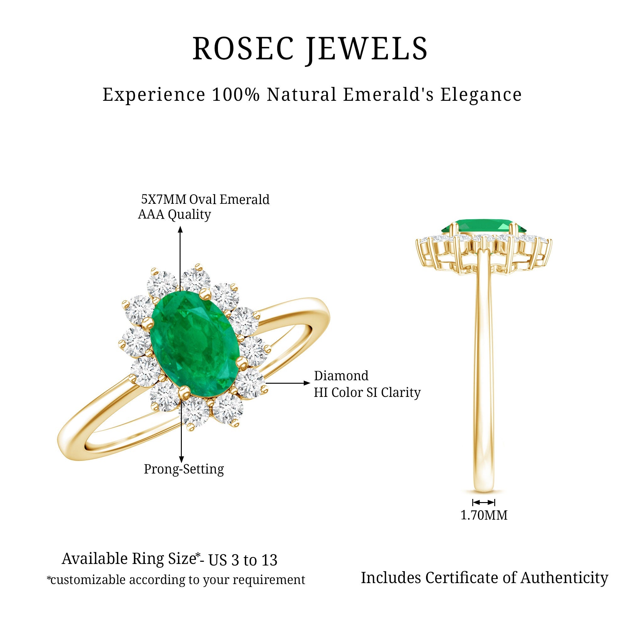 Natural 5X7mm Emerald Oval Engagement Ring with Diamond Halo