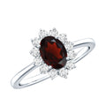 Natural 6X8mm Garnet Oblong Engagement Ring with Diamond Halo