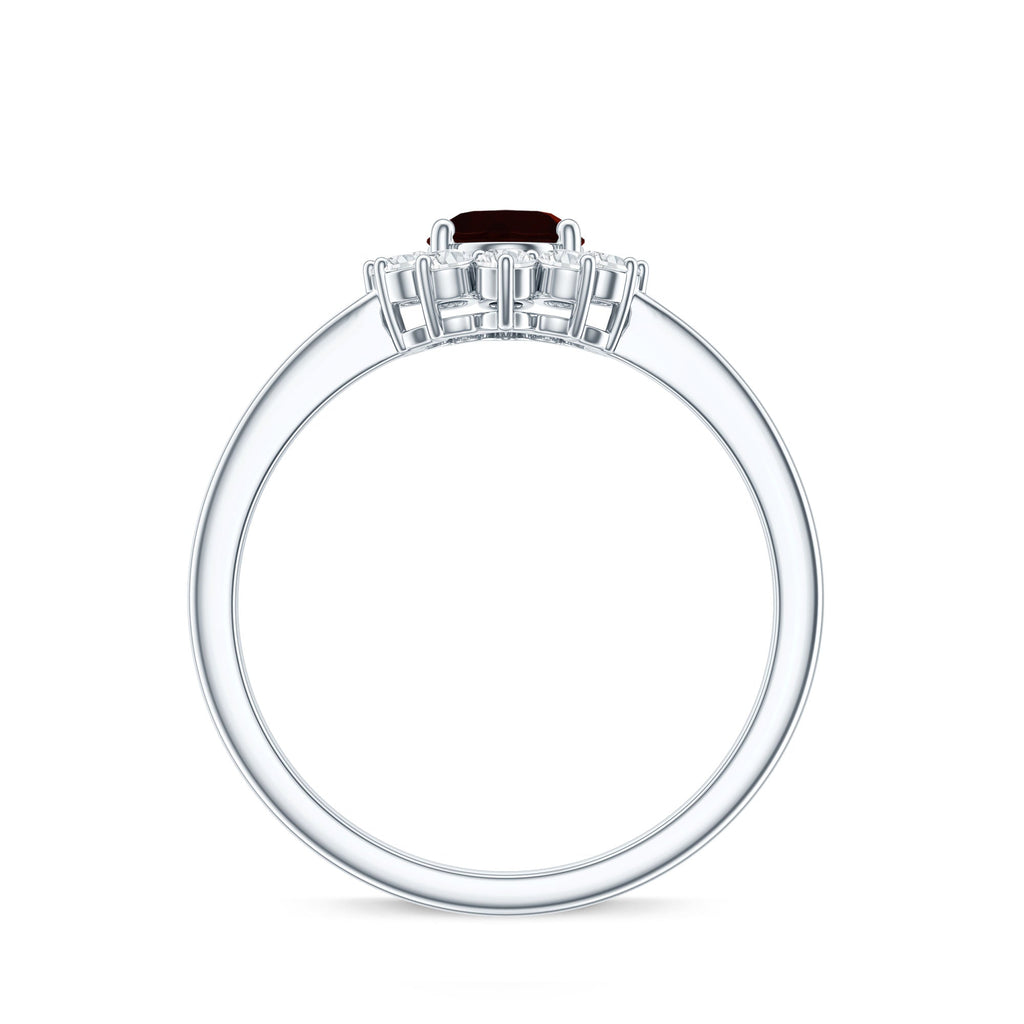 Natural 6X8mm Garnet Oblong Engagement Ring with Diamond Halo