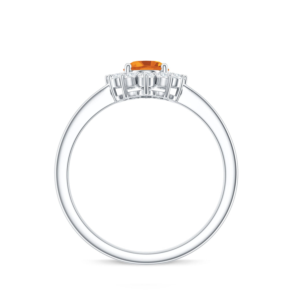 Real 6X8mm Citrine Oval Engagement Ring with Diamond Halo