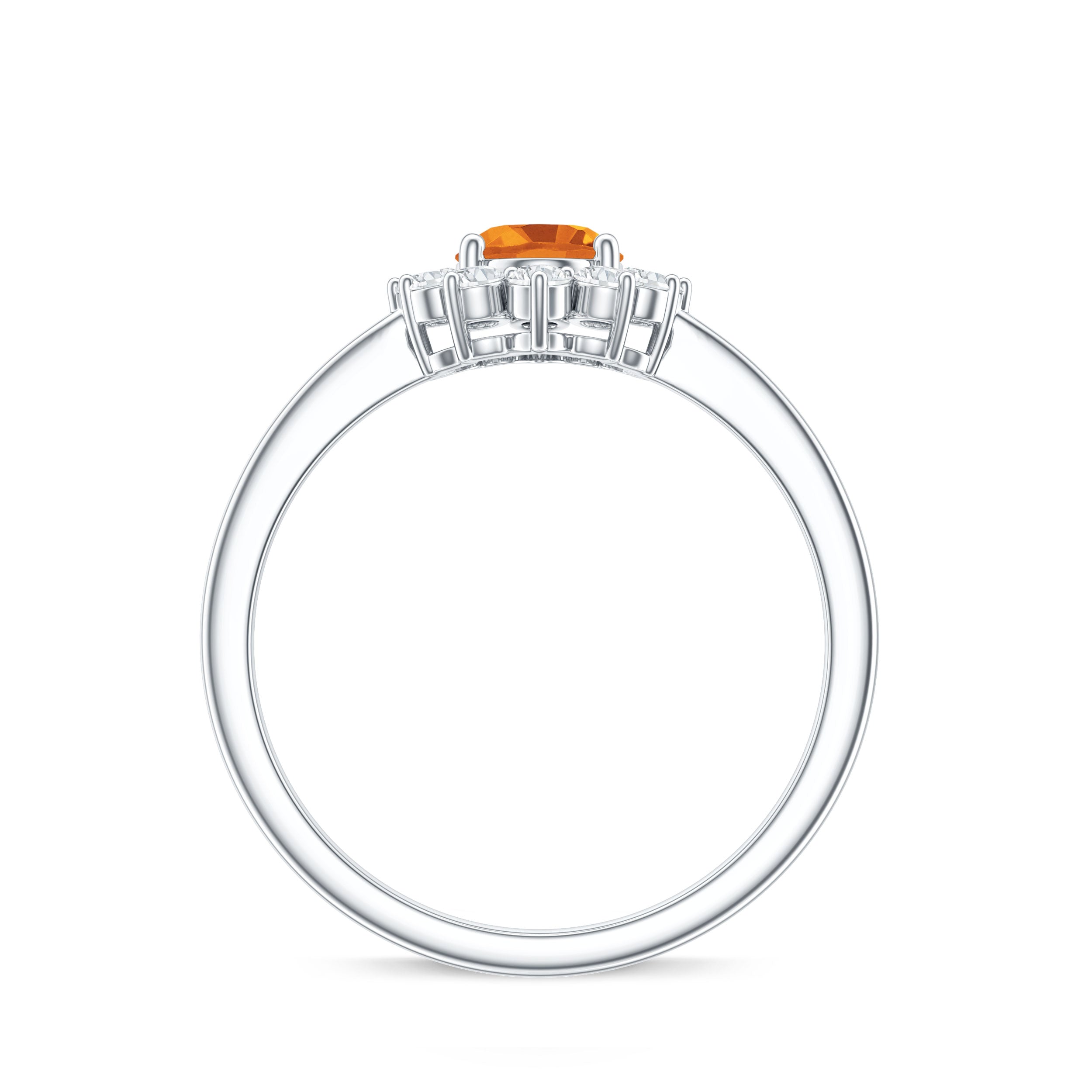 Real 6X8mm Citrine Oval Engagement Ring with Diamond Halo