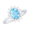 Natural 1 Carat Aquamarine Oval Engagement Ring with Diamond Halo