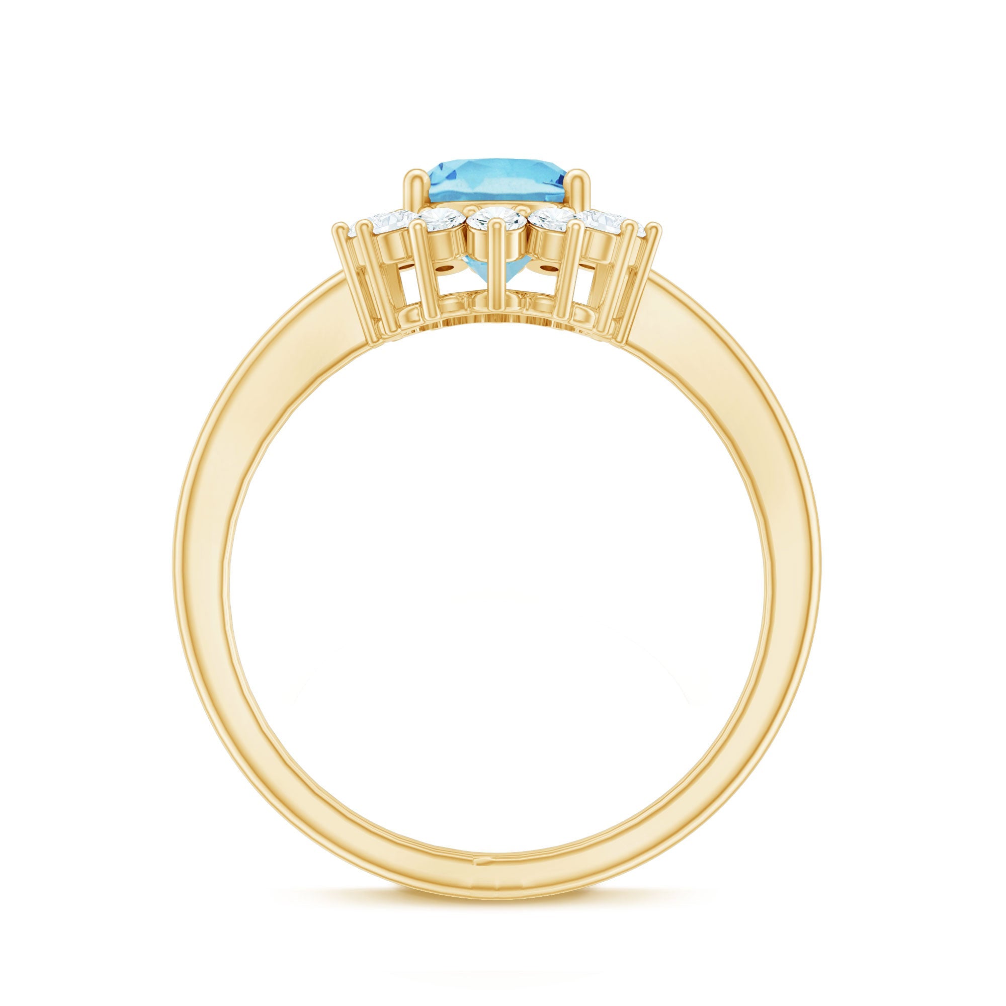 Natural 1 Carat Aquamarine Oval Engagement Ring with Diamond Halo