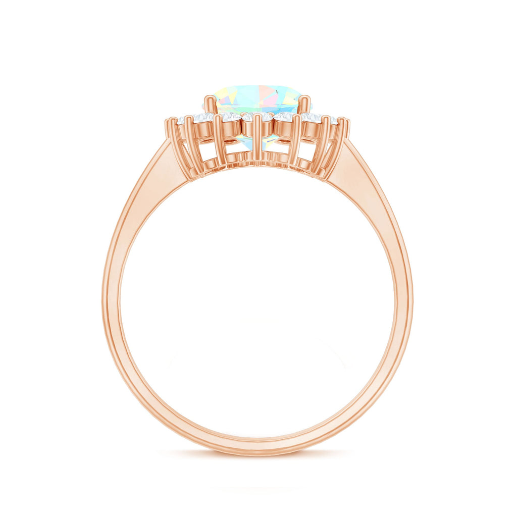 Natural 8X10mm Ethiopian Rainbow Opal Oval Engagement Ring with Diamond Halo
