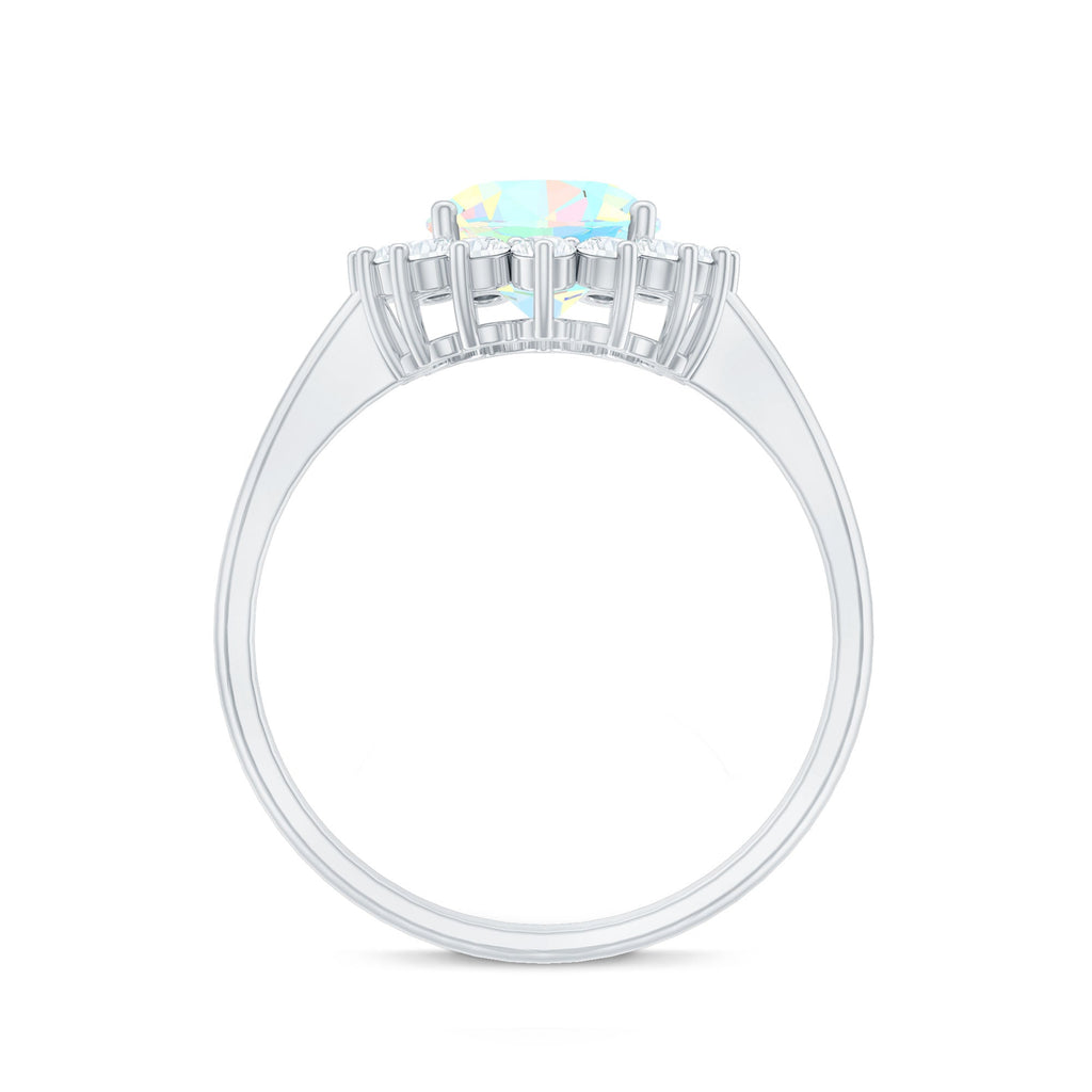 Natural 8X10mm Ethiopian Rainbow Opal Oval Engagement Ring with Diamond Halo
