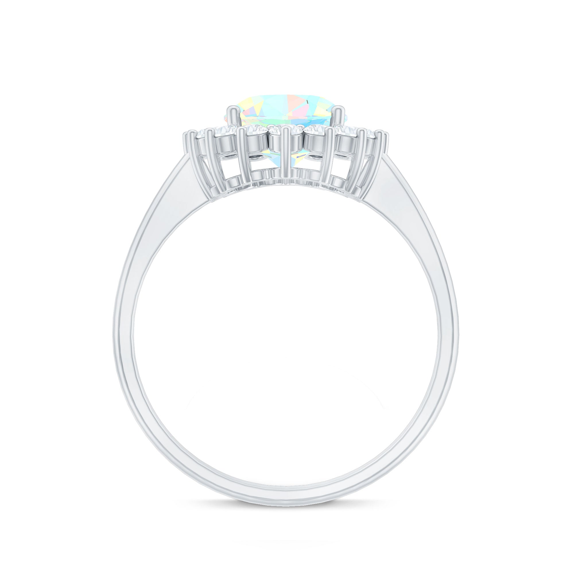 Natural 8X10mm Ethiopian Rainbow Opal Oval Engagement Ring with Diamond Halo
