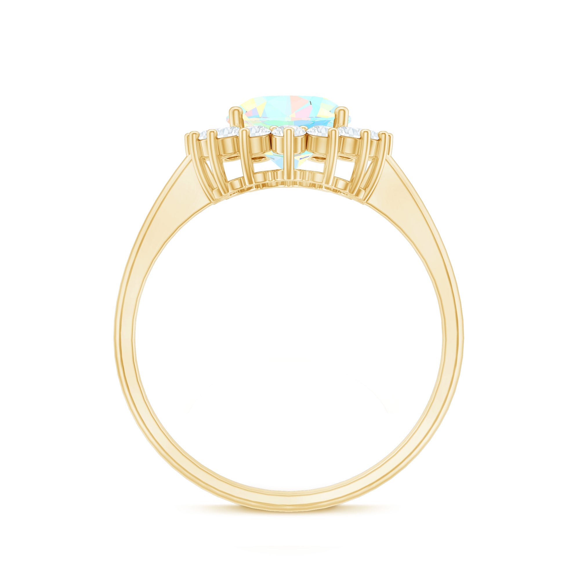 Natural 8X10mm Ethiopian Rainbow Opal Oval Engagement Ring with Diamond Halo